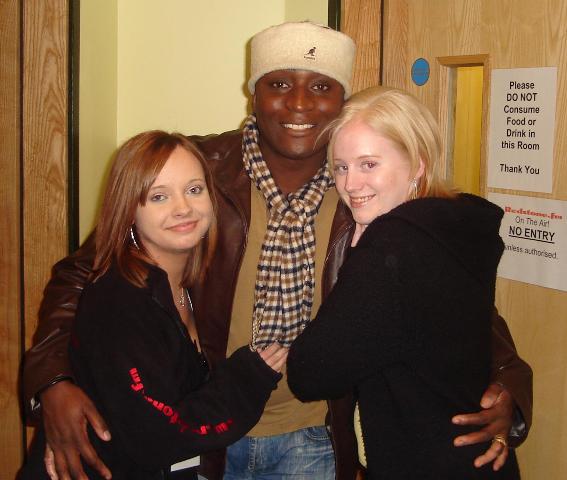 Sport presenter Carl Leaburn with DJs Anne-Marie Evans and Lucy Greaves.