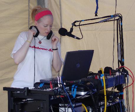 Lucy G live on air with Redstone FM's first outside broadcast.