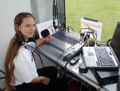 Natalie Osborne broadcasting at the celebrating Age Festival.
