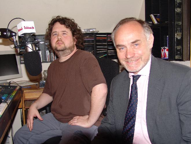 Reigate MP Crispin Blunt with the presenter of the East Surrey Talks, Johny Cassidy.
