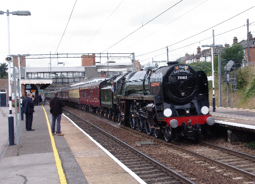 70013 'Oliver Cromwell' at Witham station in Essex.