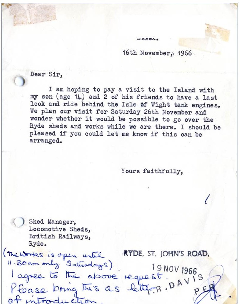 Letter to/from Shed Manager, Ryde.