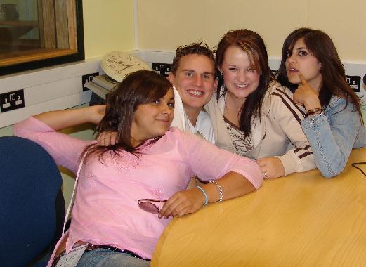 Emma, Samual, Shelly and Charlie, students from the Brit School in Croydon visiting the station on Tuesday 19 July 2005.