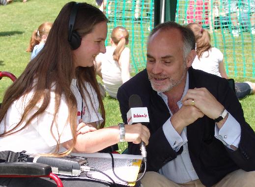 Redstone FM's Natalie Osborne interviewing local MP Crispin Blunt.