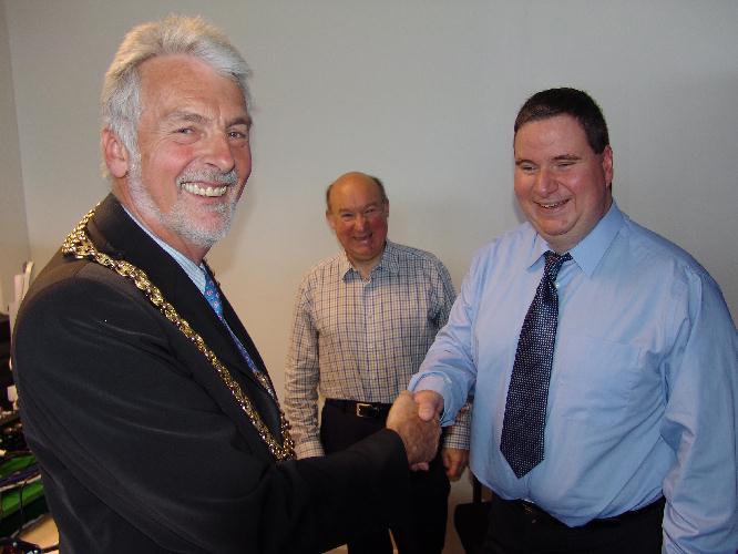 The Mayor, Cllr Richard Mantle with Redstone FM's Steve Burge at the launch of the 2009 Mayor's Award Scheme. June 2009.